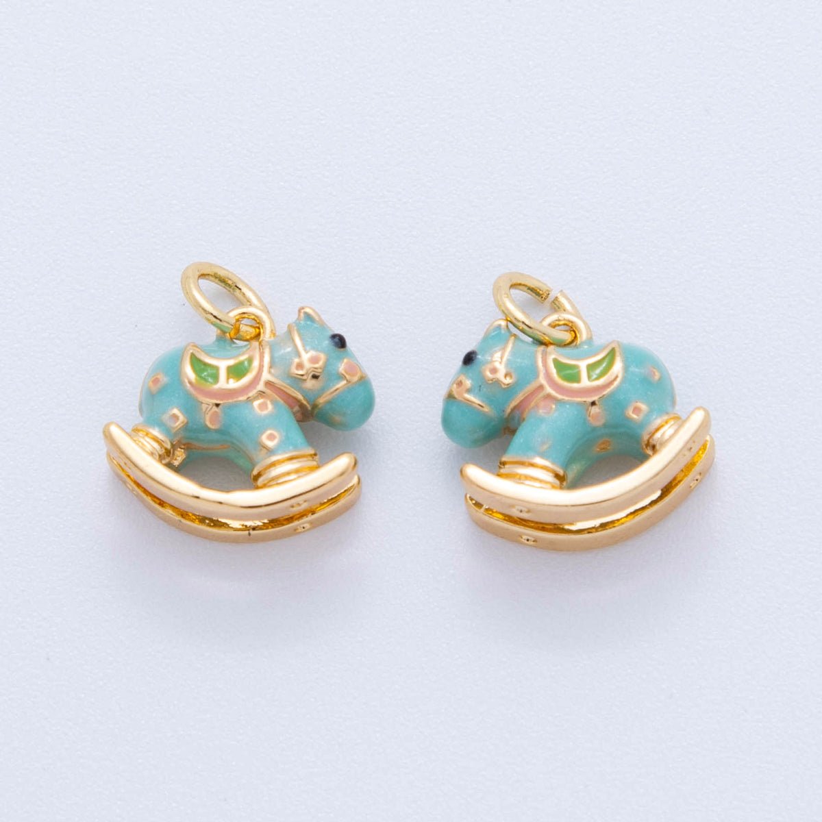 18K Gold Filled Pink, Blue Multicolor Rocking Pony Horse 3D Multidimensional Charm | AF386 AF387 - DLUXCA