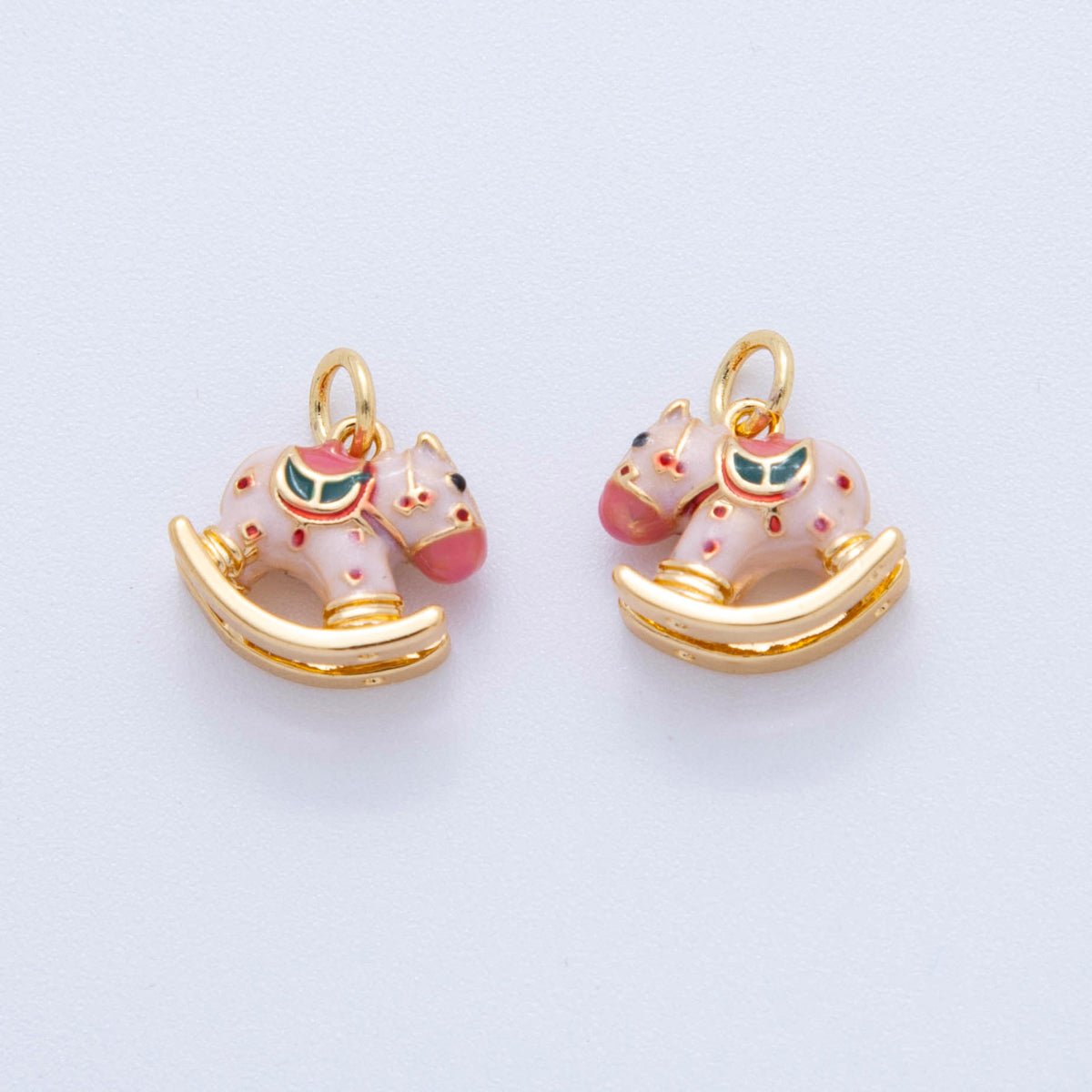 18K Gold Filled Pink, Blue Multicolor Rocking Pony Horse 3D Multidimensional Charm | AF386 AF387 - DLUXCA