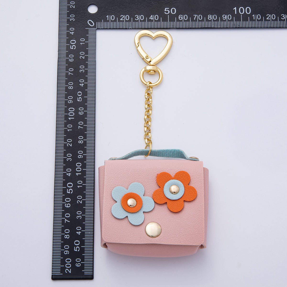 18K Gold Filled Pink, Blue, Orange Airpod Case Bag Charm Heart Push Gate Keychain | WB - 00236 ~ WB - 00238 - DLUXCA