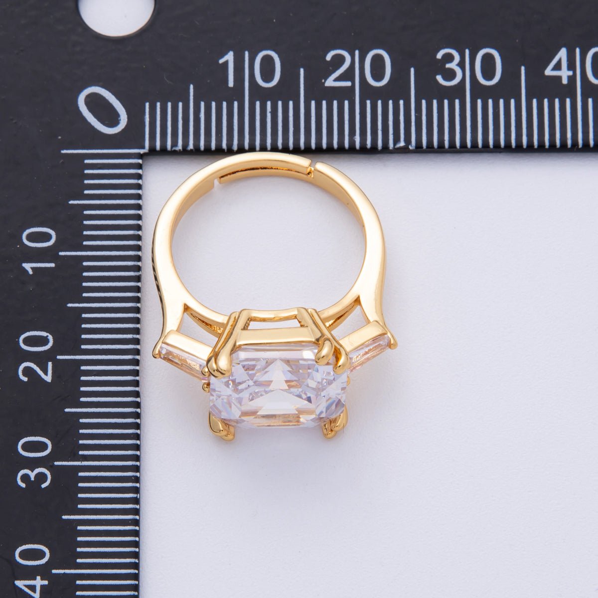 18K Gold Filled Pink, Clear CZ Baguette Square Solitaire Adjustable Ring | O811 - DLUXCA