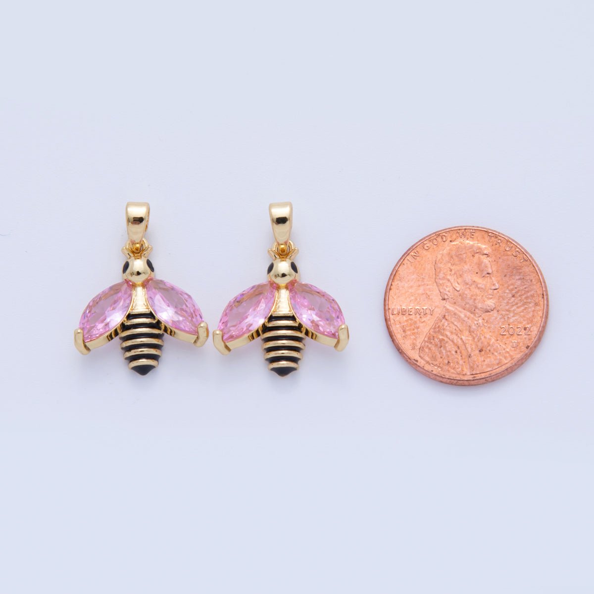 18K Gold Filled Pink CZ Bumble Bee Insect Pendant | AH730 - DLUXCA