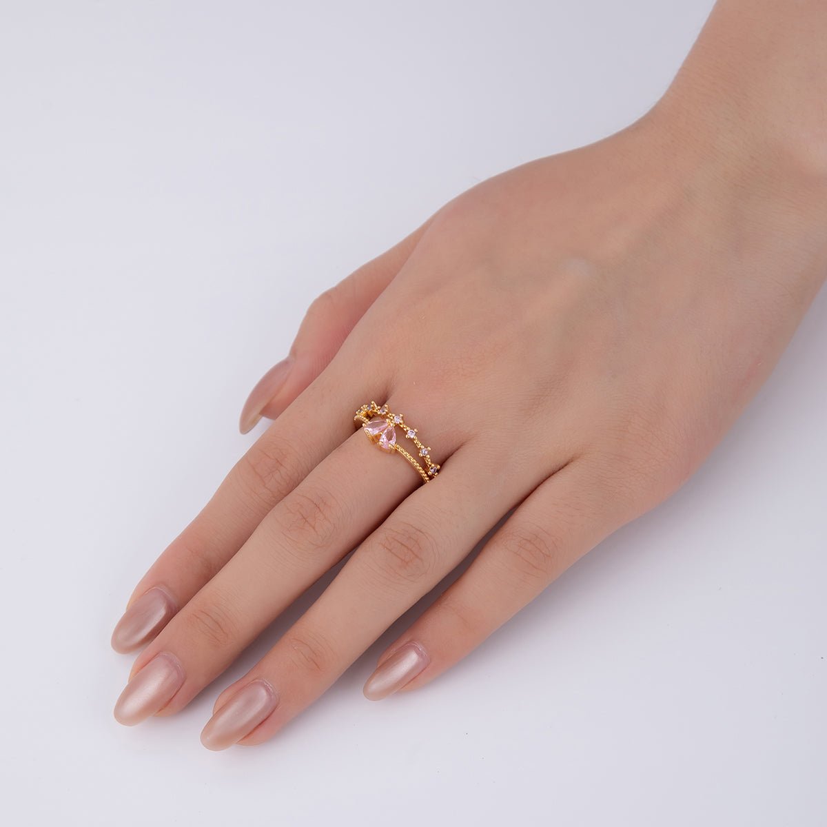 18K Gold Filled Pink CZ Heart Micro Paved Dotted Ring | O1752 - DLUXCA
