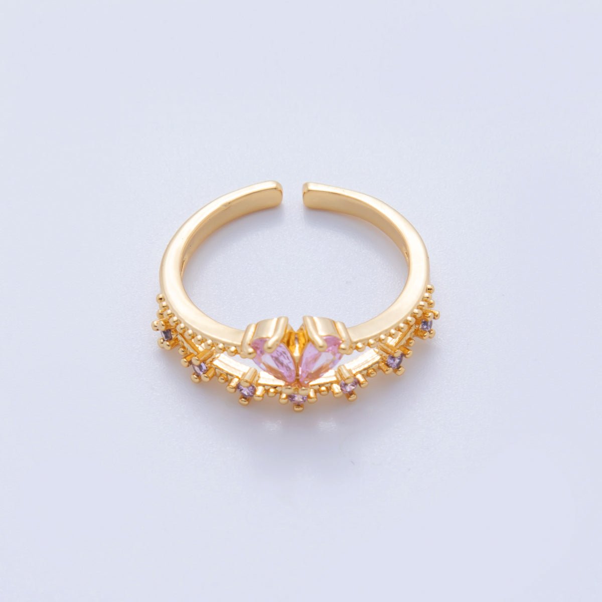 18K Gold Filled Pink CZ Heart Micro Paved Dotted Ring | O1752 - DLUXCA