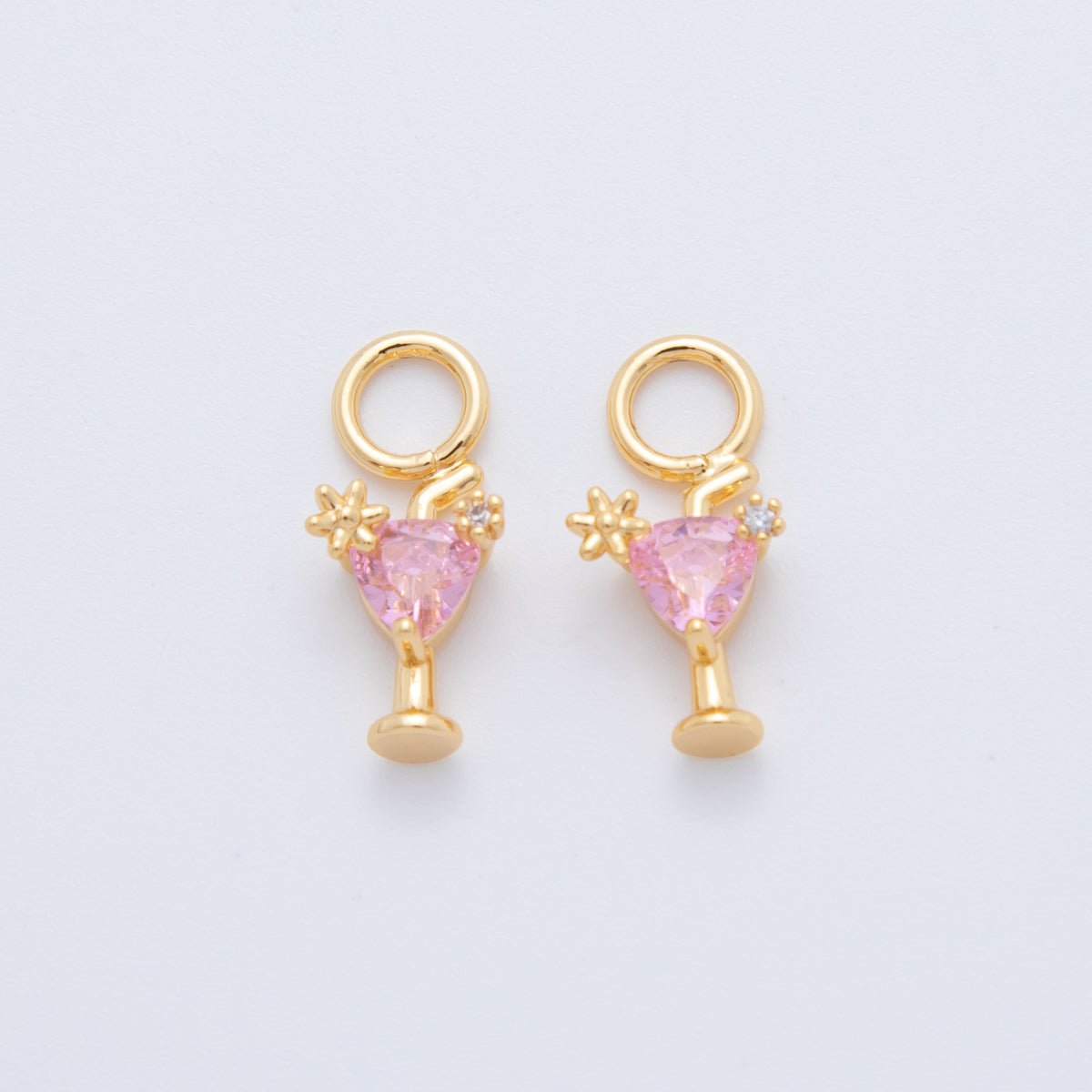 18K Gold Filled Pink CZ Martini Alcohol Add - On Drop Earring Charm | AF756 - DLUXCA