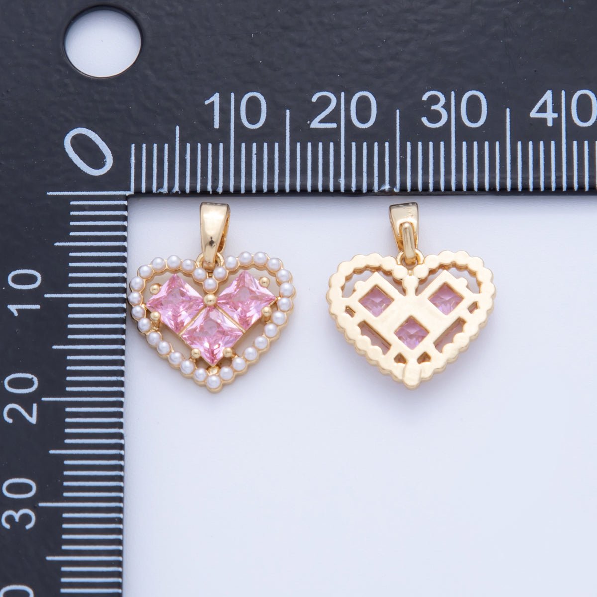18K Gold Filled Pink CZ Shell Pearl Outline Open Heart Pendant | AH731 - DLUXCA