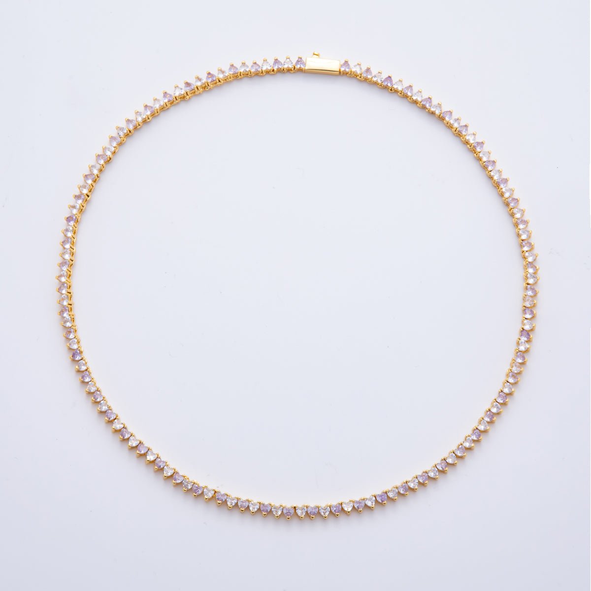 18K Gold Filled Pink, Green, Purple, Red Alternate Heart Tennis Chain 16 Inch Necklace | WA - 2086 ~ WA - 2235 - DLUXCA