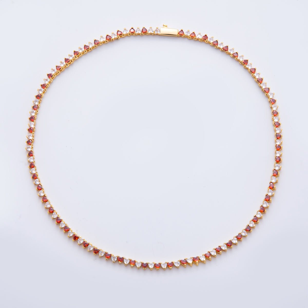 18K Gold Filled Pink, Green, Purple, Red Alternate Heart Tennis Chain 16 Inch Necklace | WA - 2086 ~ WA - 2235 - DLUXCA