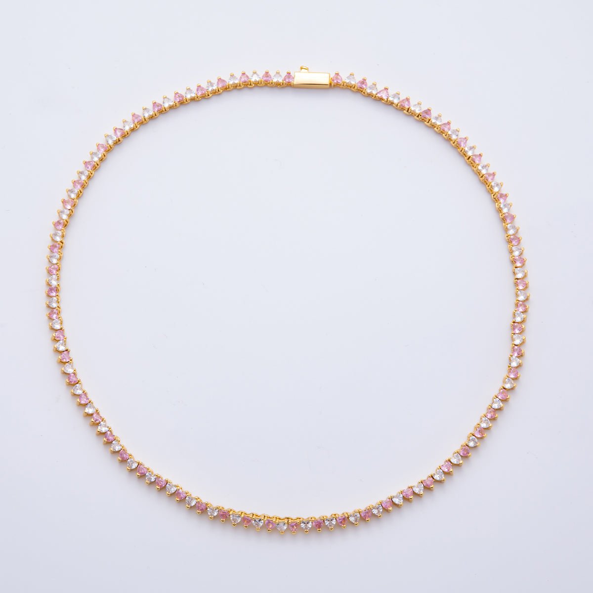 18K Gold Filled Pink, Green, Purple, Red Alternate Heart Tennis Chain 16 Inch Necklace | WA - 2086 ~ WA - 2235 - DLUXCA