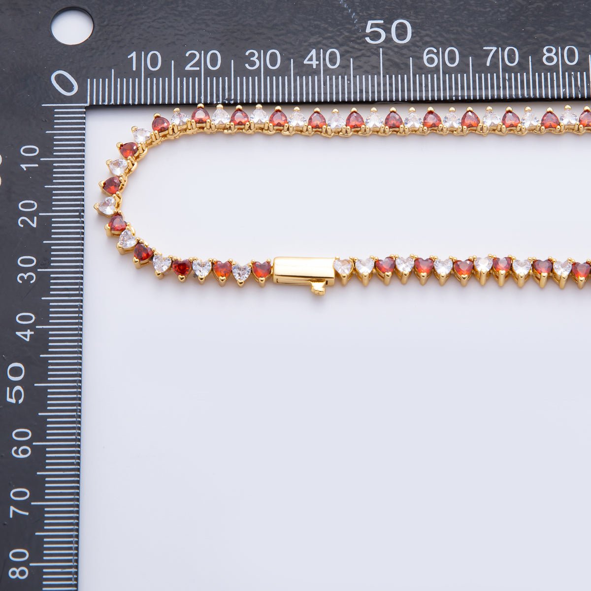 18K Gold Filled Pink, Green, Purple, Red Alternate Heart Tennis Chain 16 Inch Necklace | WA - 2086 ~ WA - 2235 - DLUXCA