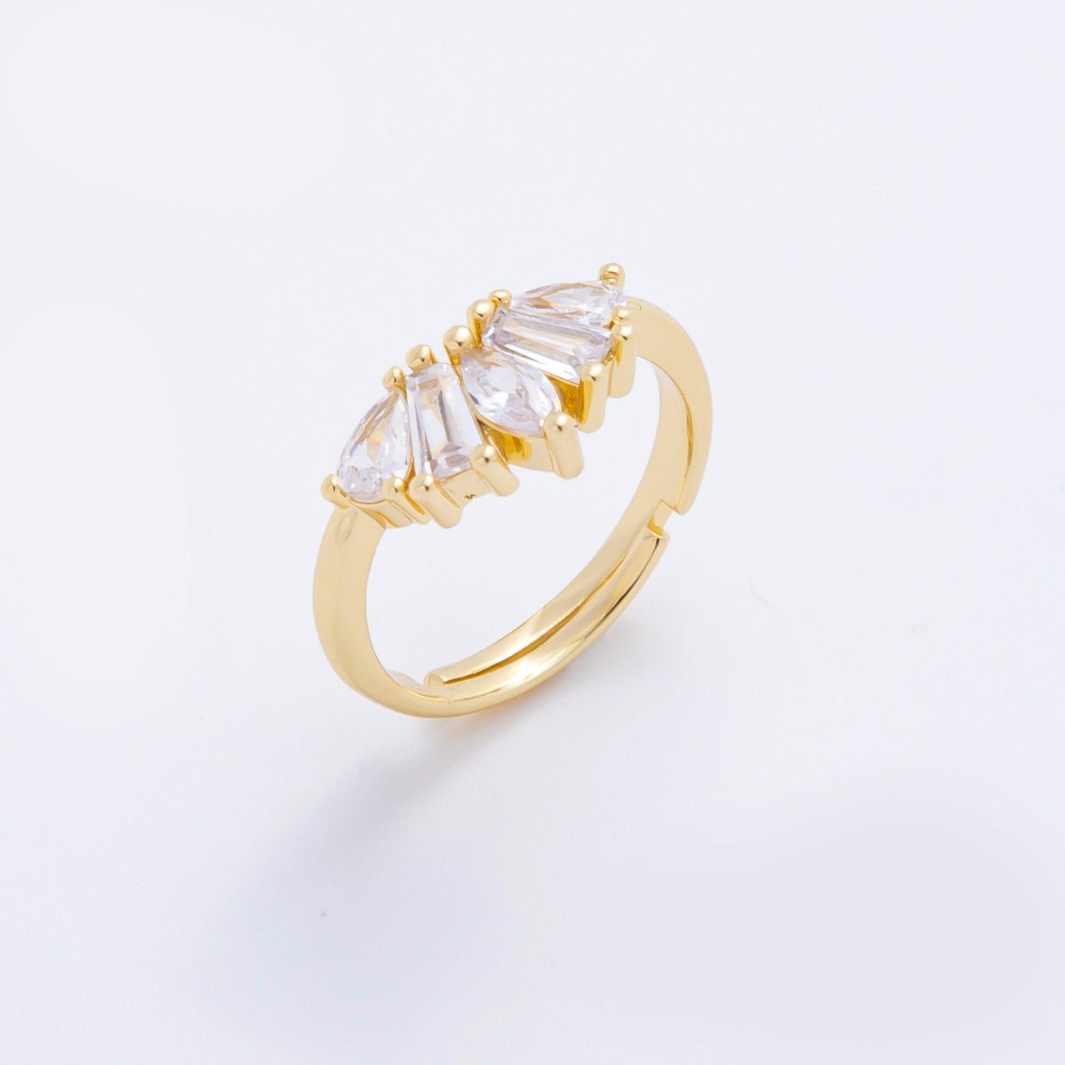 18K Gold Filled Pink Marquise & Baguette CZ Little Crown Adjustable Ring | O - A2170 - DLUXCA