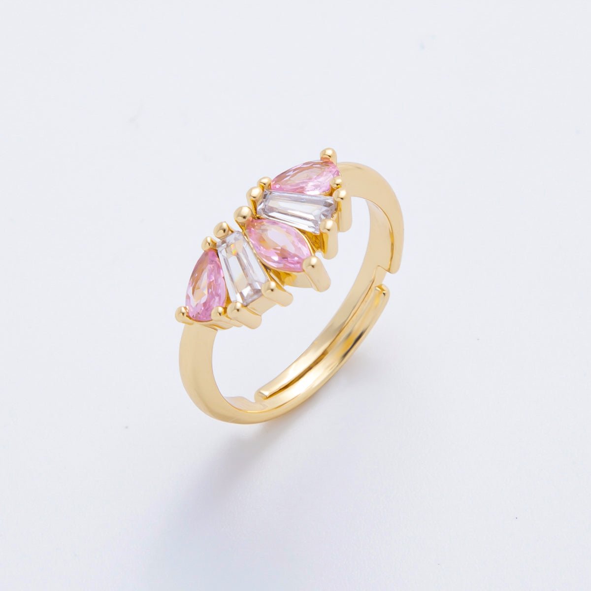18K Gold Filled Pink Marquise & Baguette CZ Little Crown Adjustable Ring | O - A2170 - DLUXCA