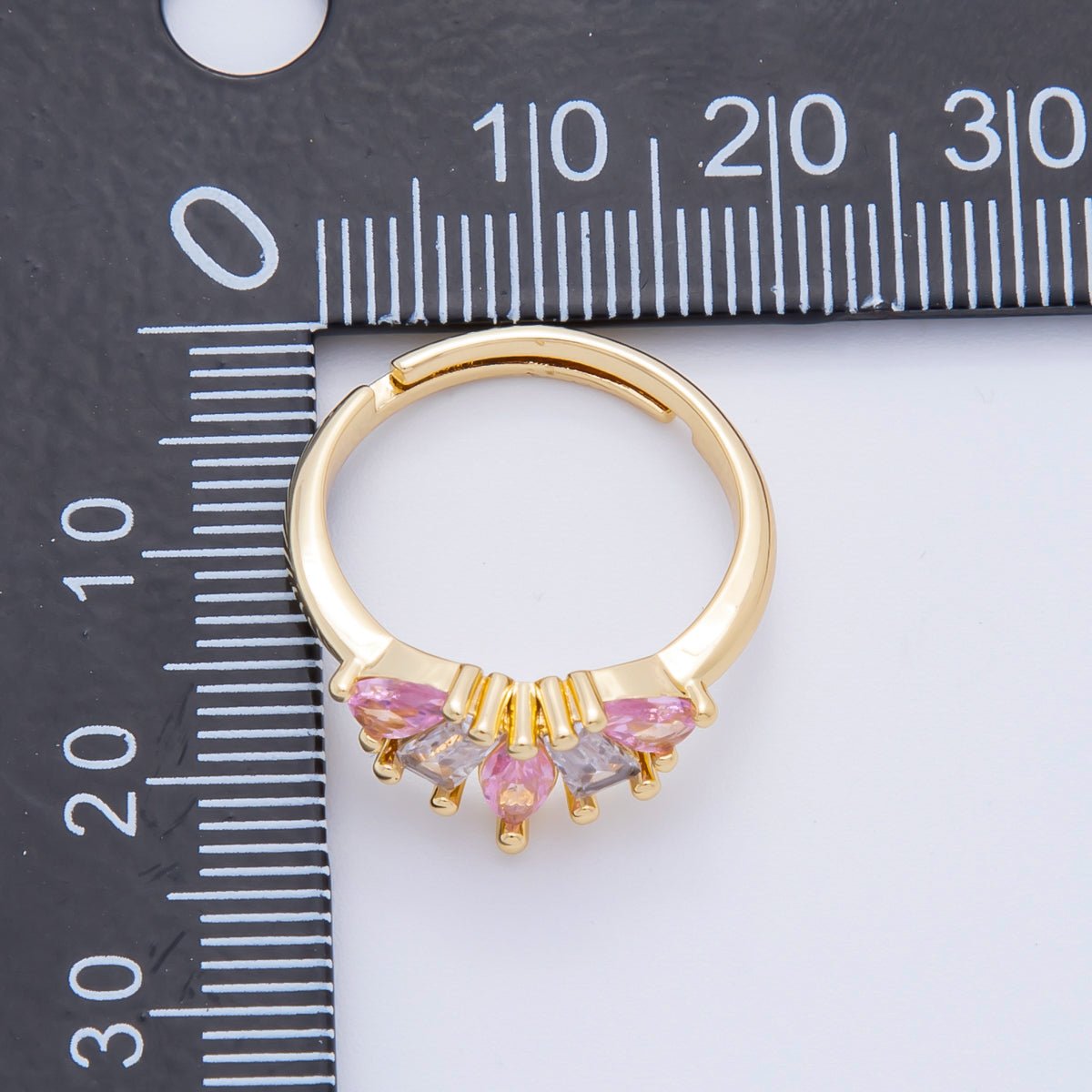 18K Gold Filled Pink Marquise & Baguette CZ Little Crown Adjustable Ring | O - A2170 - DLUXCA