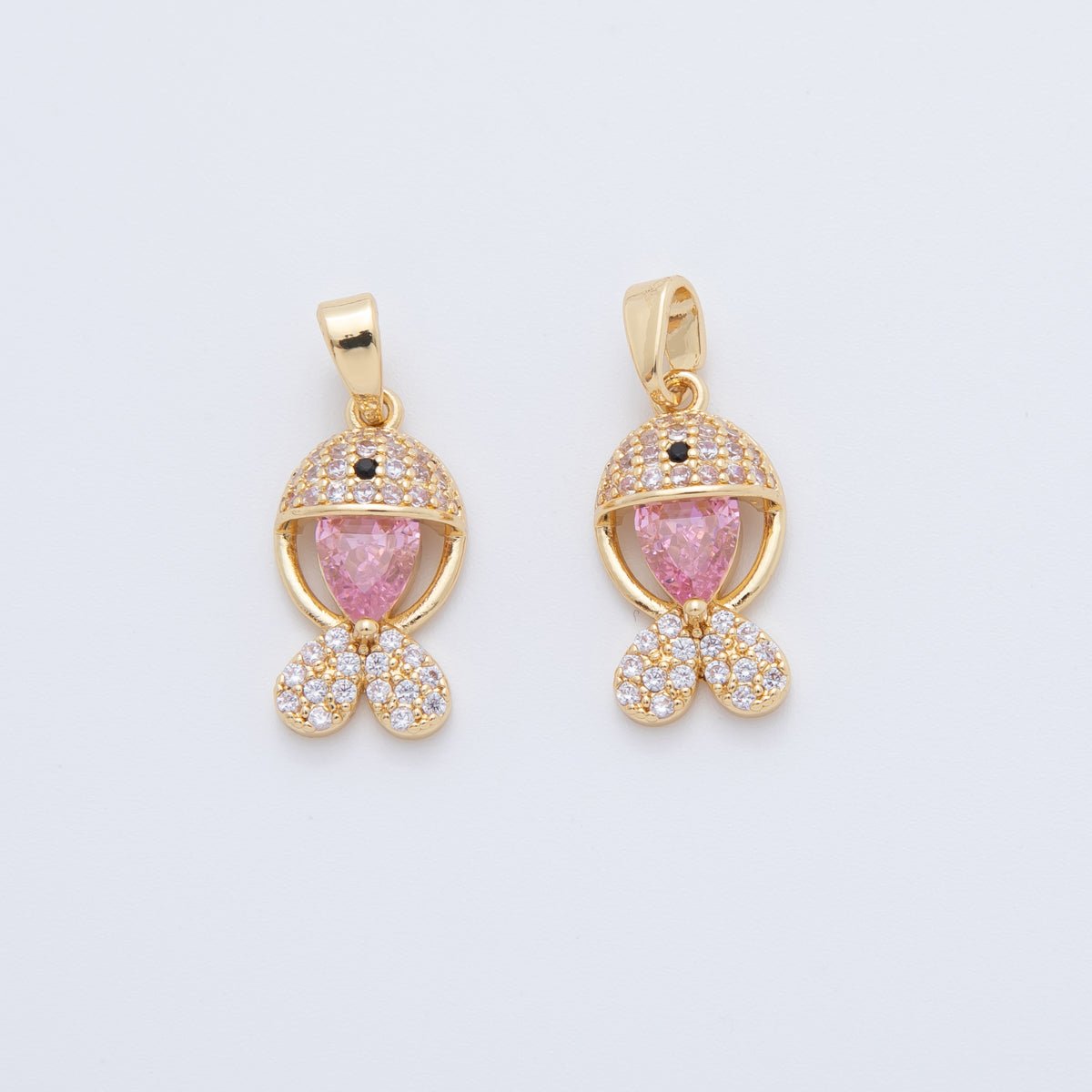 18K Gold Filled Pink Micro Paved CZ Fish Pendant | AH769 - DLUXCA