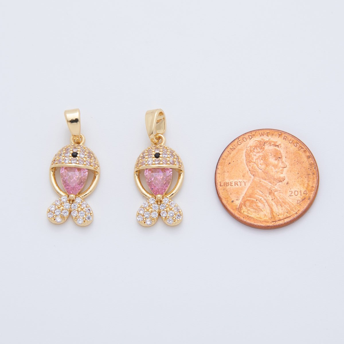 18K Gold Filled Pink Micro Paved CZ Fish Pendant | AH769 - DLUXCA