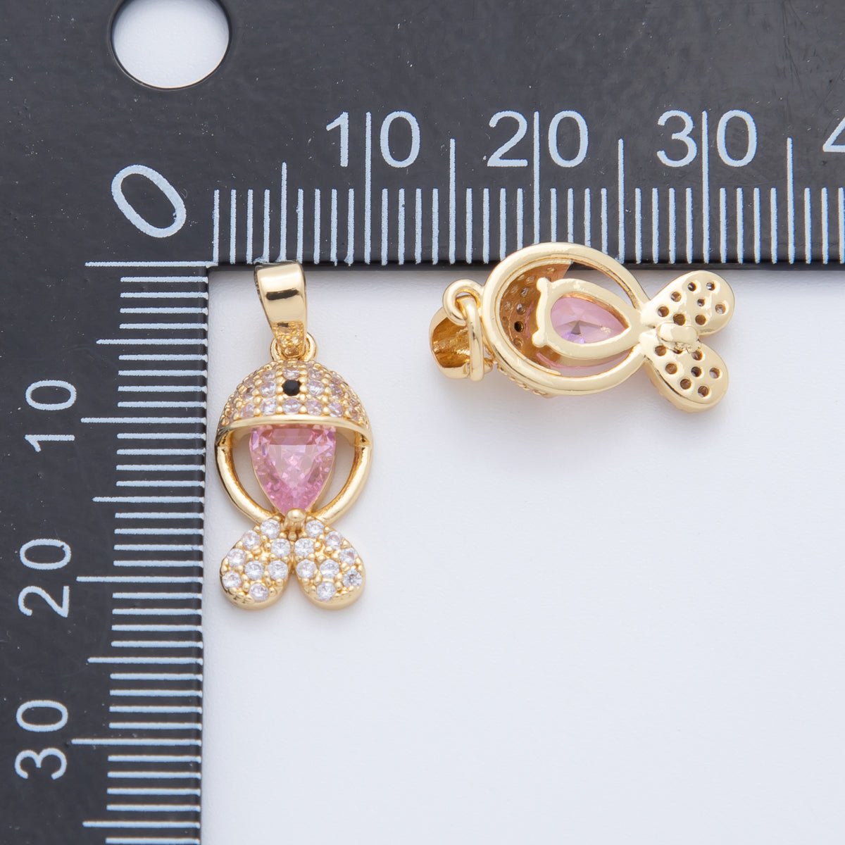 18K Gold Filled Pink Micro Paved CZ Fish Pendant | AH769 - DLUXCA