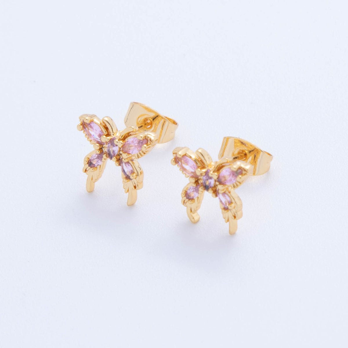 18K Gold Filled Pink & Purple Marquise CZ Twinkling Mariposa Butterfly Stud Earrings | AI385 - DLUXCA