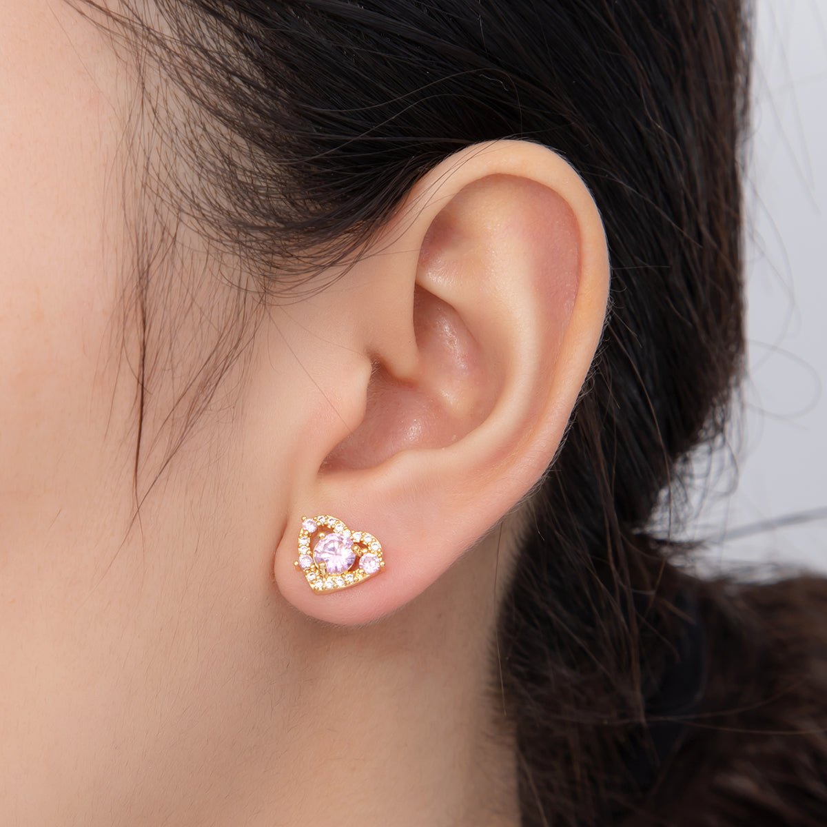 18K Gold Filled Pink & Purple Micro Paved CZ Sweetheart Lover Heart Stud Earrings | AI386 AI387 - DLUXCA