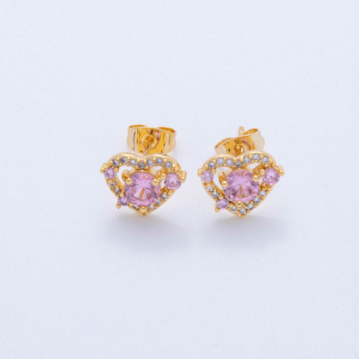 18K Gold Filled Pink & Purple Micro Paved CZ Sweetheart Lover Heart Stud Earrings | AI386 AI387 - DLUXCA