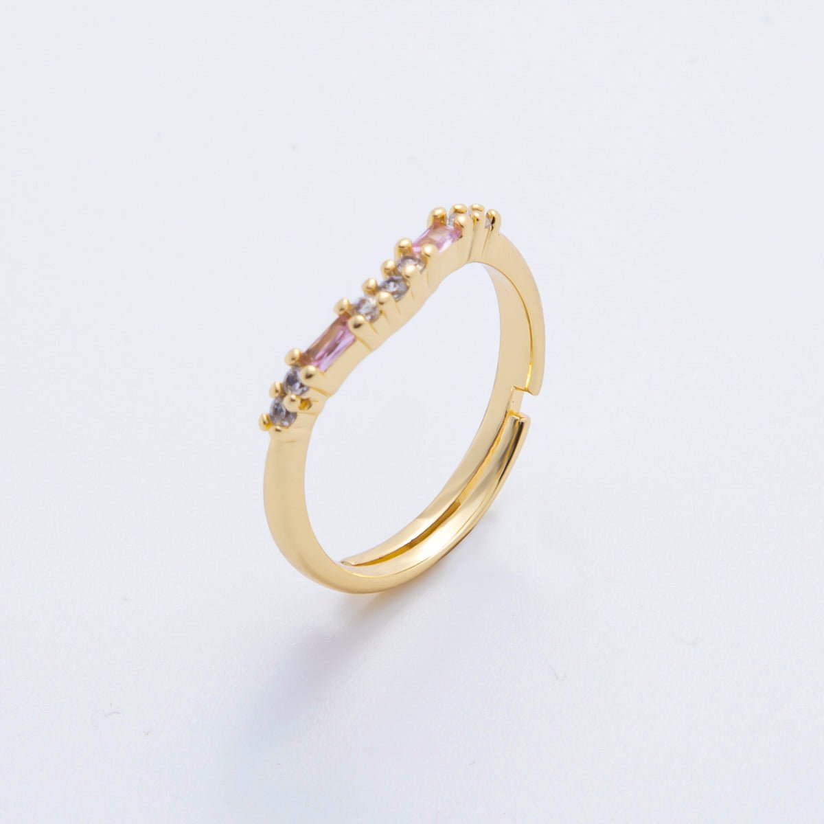 18K Gold Filled Pink Rectangular & Micro Paved CZ Simple Line Adjustable Ring | O - A2189 - DLUXCA