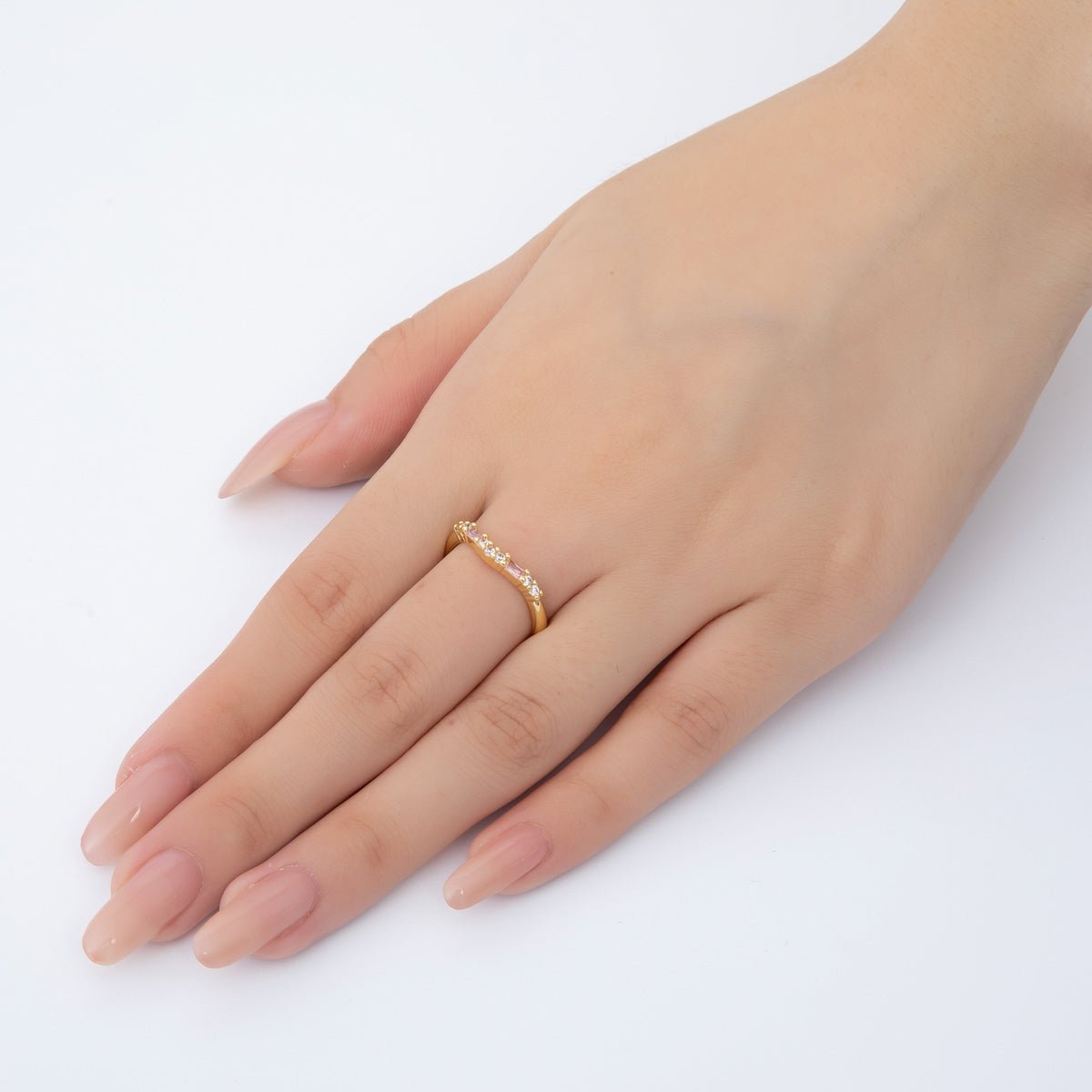 18K Gold Filled Pink Rectangular & Micro Paved CZ Simple Line Adjustable Ring | O - A2189 - DLUXCA