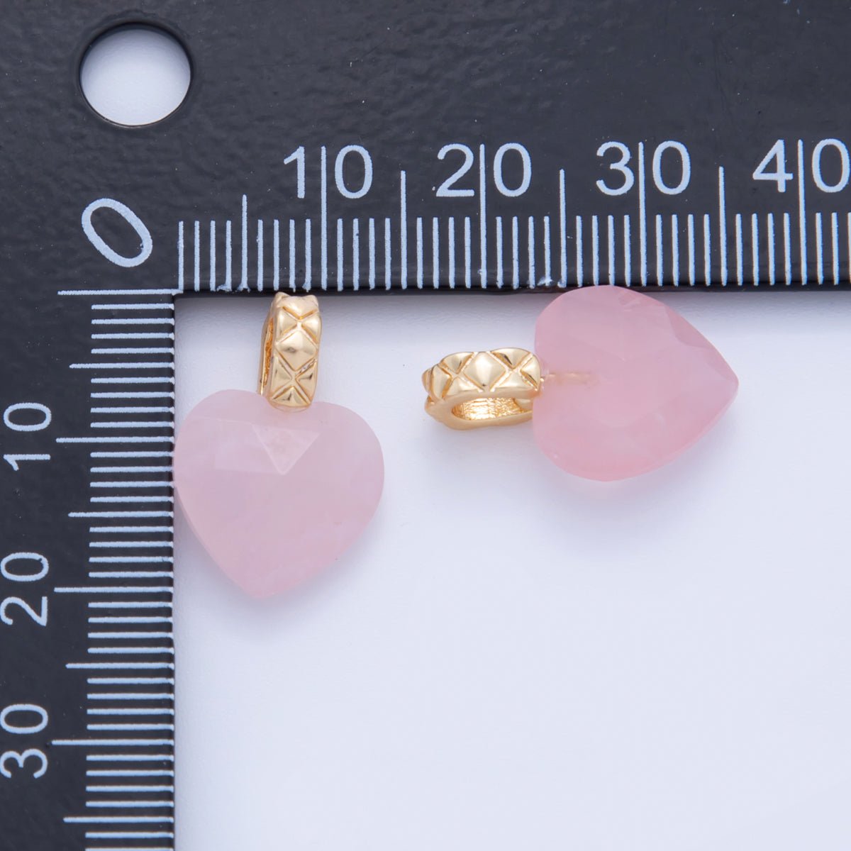 18K Gold Filled Pink Rose Quartz Gemstone Heart Quilted Bail Pendant | AF360 - DLUXCA