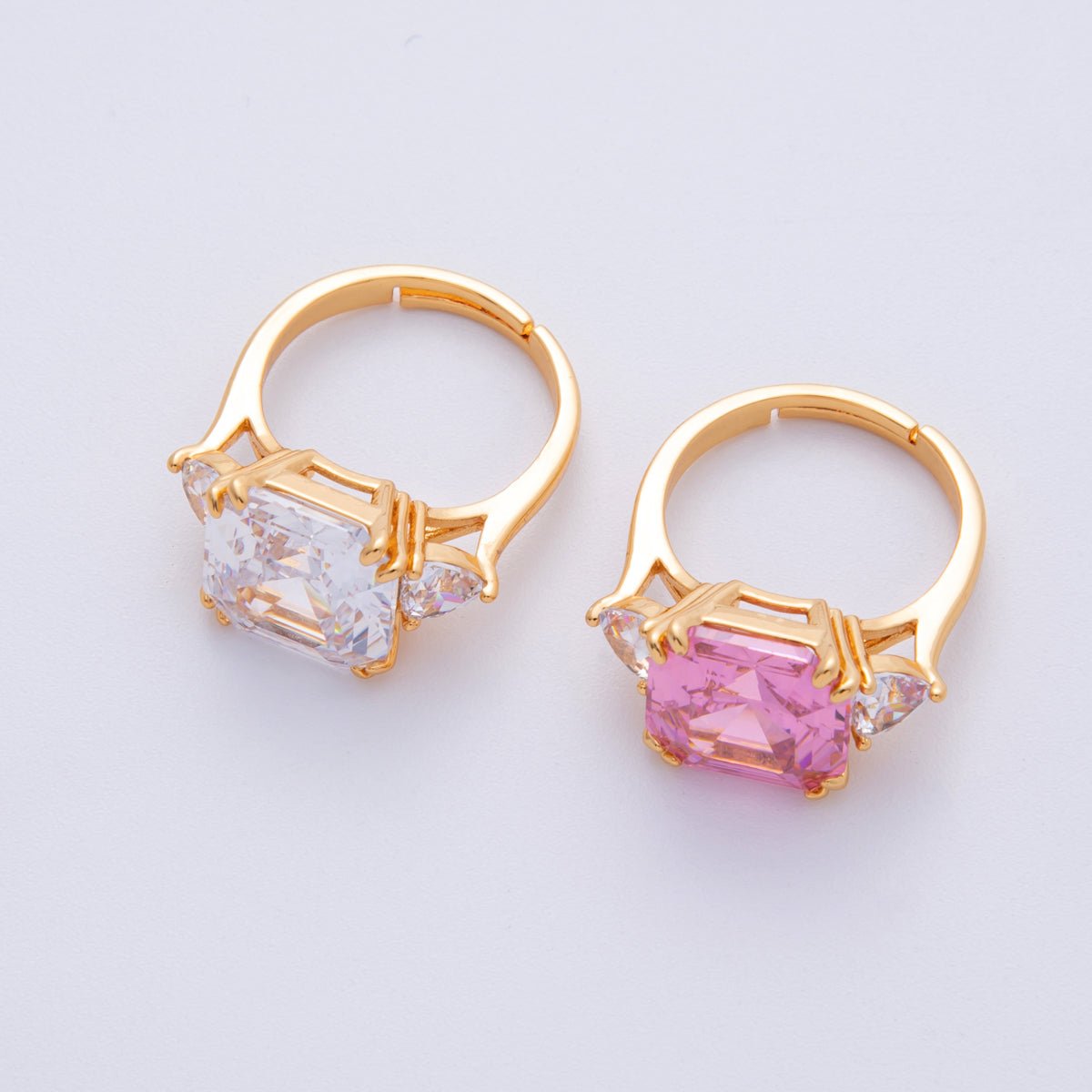 18K Gold Filled Pink, White CZ Square Geometric Butterfly Mariposa Wings Adjustable Ring | O809 - DLUXCA