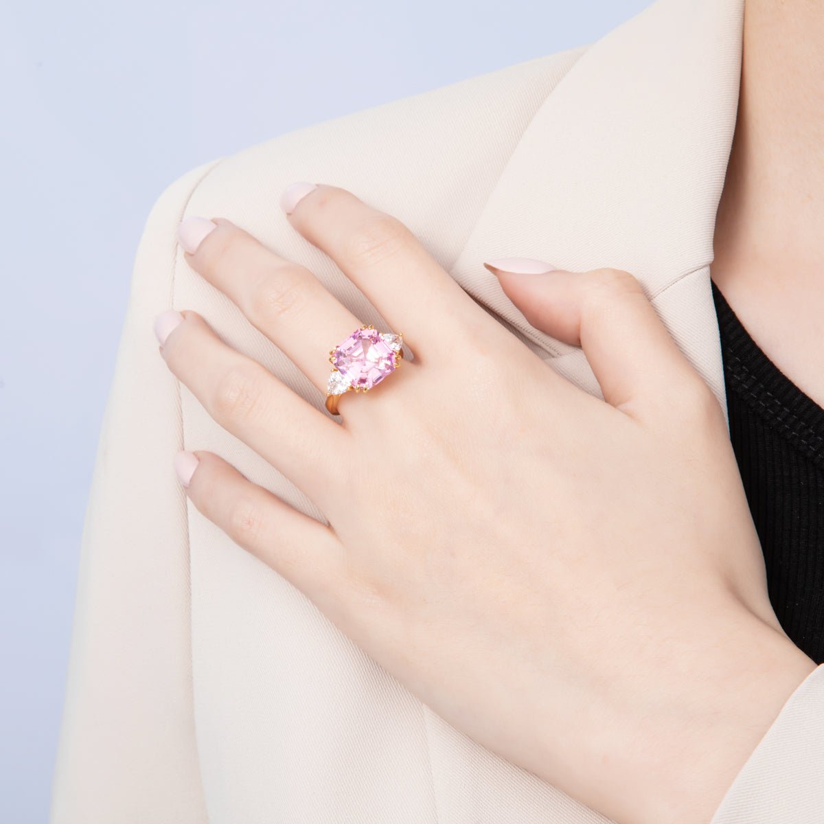 18K Gold Filled Pink, White CZ Square Geometric Butterfly Mariposa Wings Adjustable Ring | O809 - DLUXCA