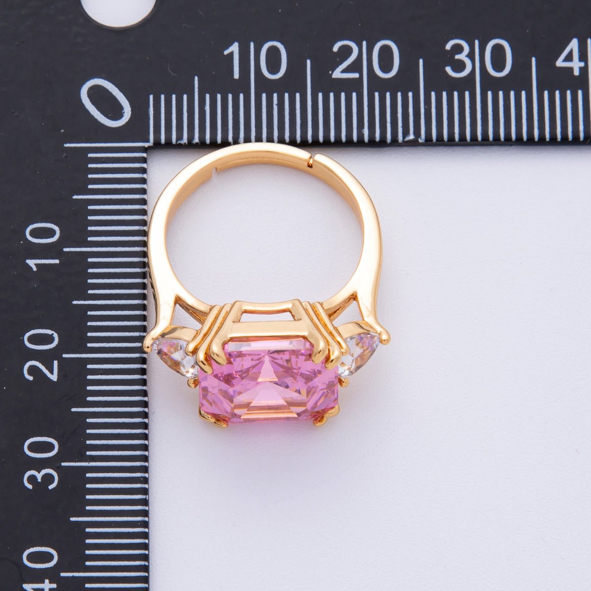 18K Gold Filled Pink, White CZ Square Geometric Butterfly Mariposa Wings Adjustable Ring | O809 - DLUXCA