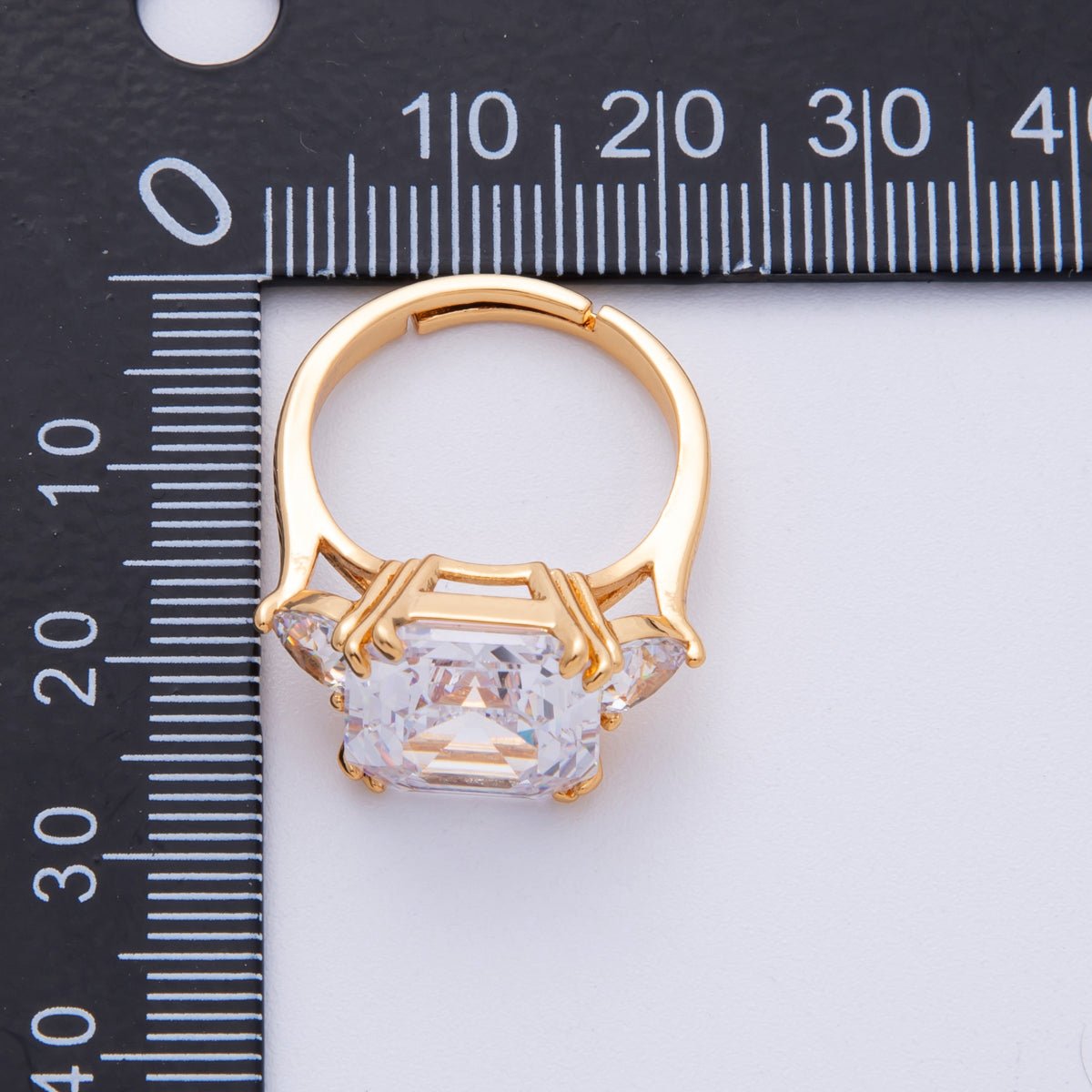 18K Gold Filled Pink, White CZ Square Geometric Butterfly Mariposa Wings Adjustable Ring | O809 - DLUXCA