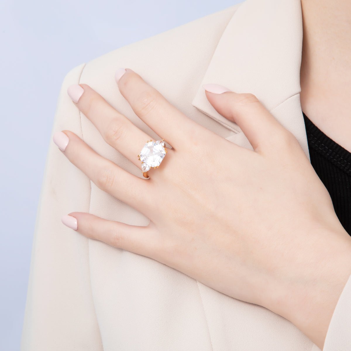 18K Gold Filled Pink, White CZ Square Geometric Butterfly Mariposa Wings Adjustable Ring | O809 - DLUXCA