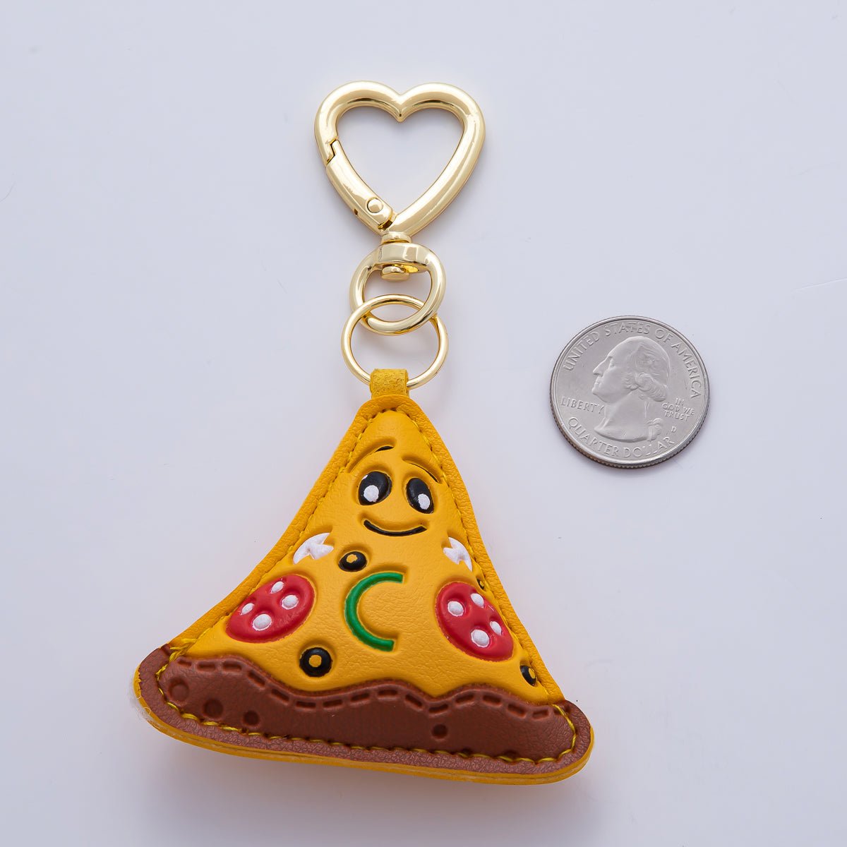18K Gold Filled Pizza Fast Food Leather Bag Charm Keychain Heart Key Ring Accessories | WB - 00232 - DLUXCA