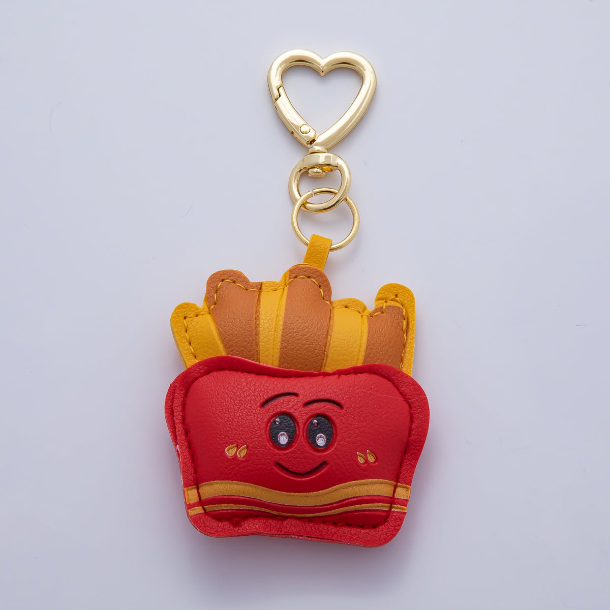 18K Gold Filled Potato French Fries Fast Food Leather Bag Charm Keychain Heart Key Ring Accessories | WB - 00229 - DLUXCA