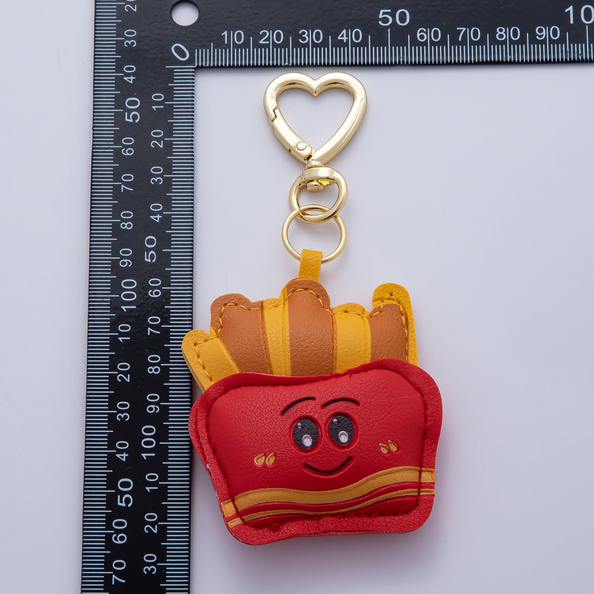 18K Gold Filled Potato French Fries Fast Food Leather Bag Charm Keychain Heart Key Ring Accessories | WB - 00229 - DLUXCA