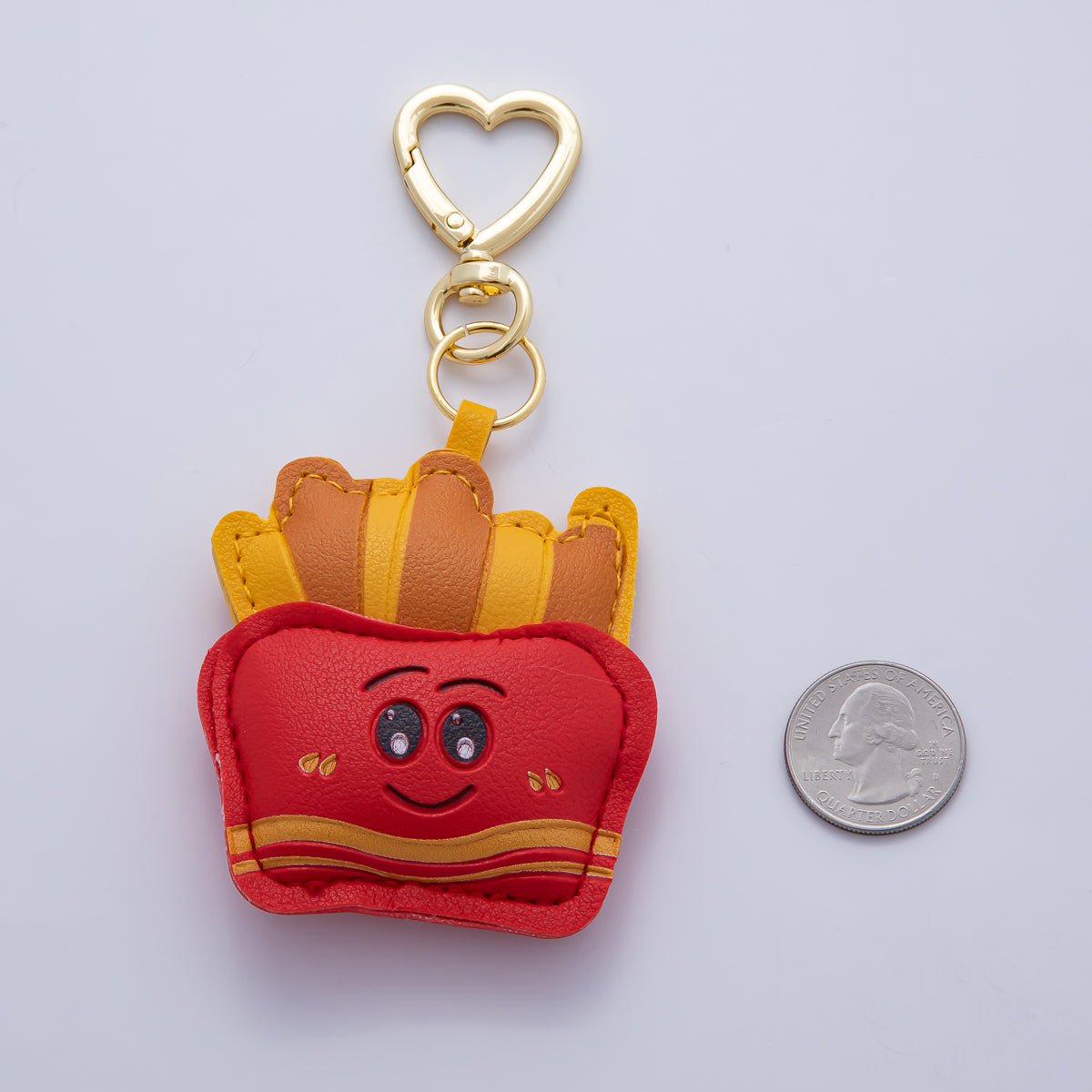 18K Gold Filled Potato French Fries Fast Food Leather Bag Charm Keychain Heart Key Ring Accessories | WB - 00229 - DLUXCA