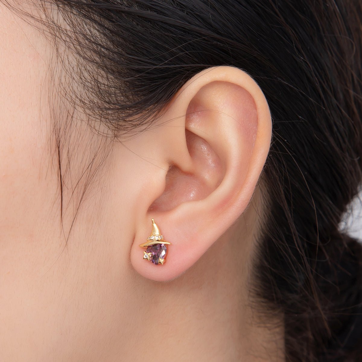 18K Gold Filled Purple CZ Wizard Hat Stud Earrings | AI414 - DLUXCA
