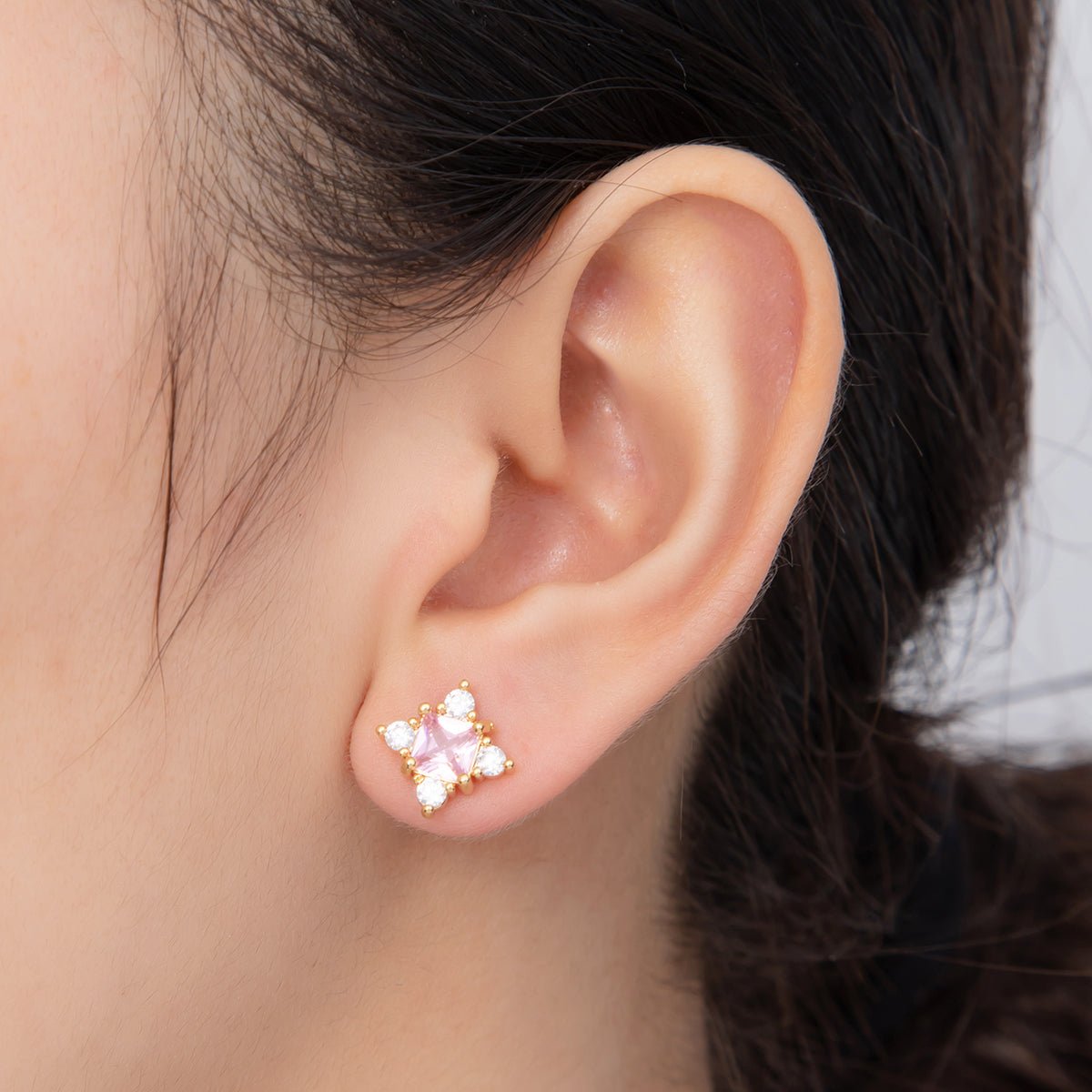 18K Gold Filled Purple & Pink CZ Square - Cut Center Stud Earrings | AI412 AI413 - DLUXCA