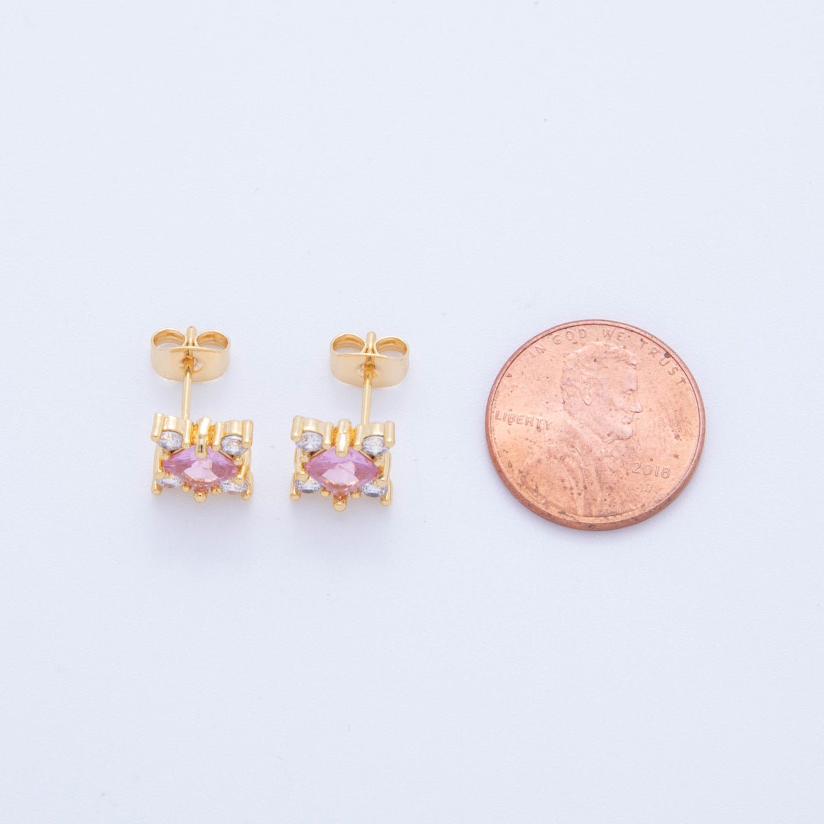 18K Gold Filled Purple & Pink CZ Square - Cut Center Stud Earrings | AI412 AI413 - DLUXCA