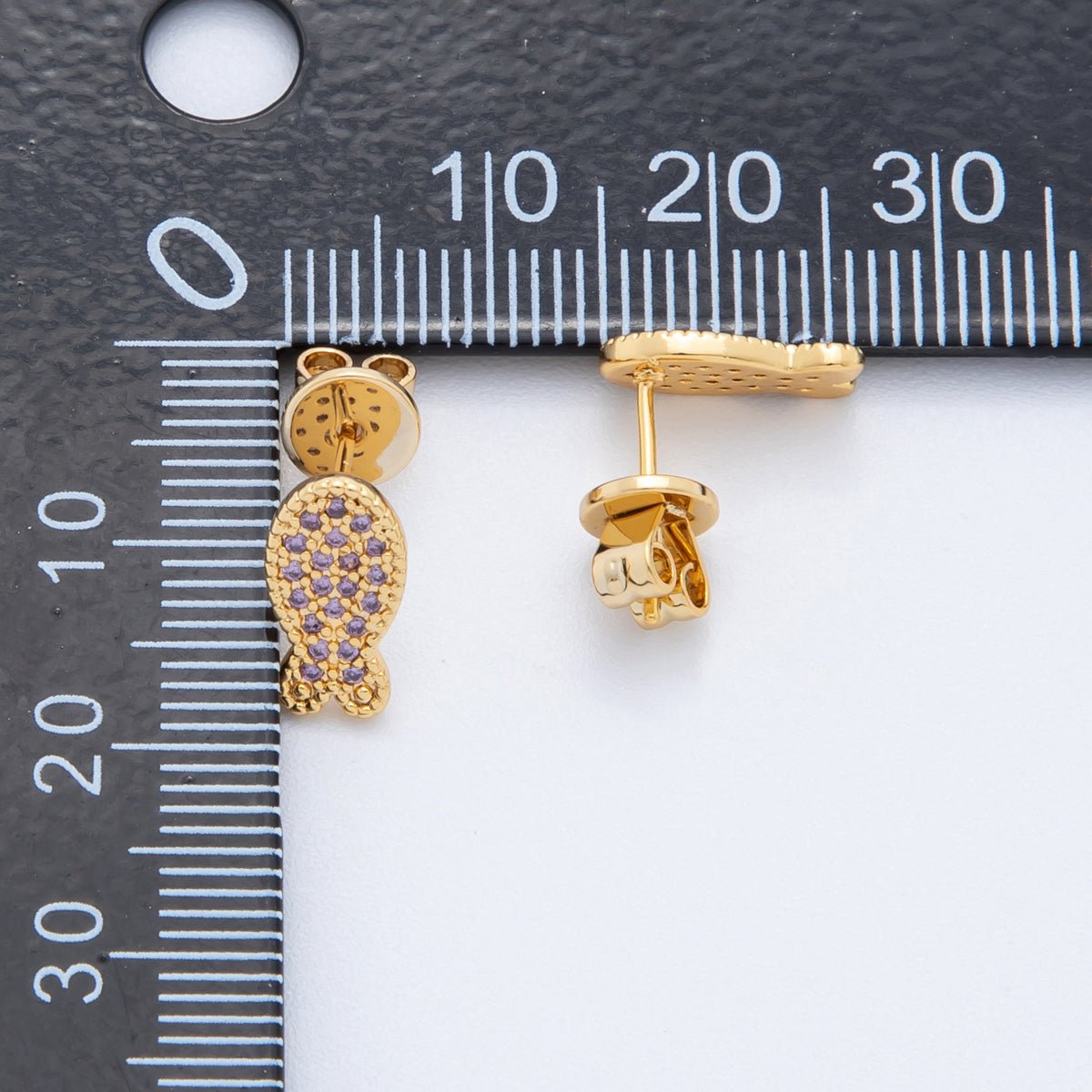 18K Gold Filled Purple, White, Green, Pink, Red Micro Paved CZ Fish Studs Earrings | AJ173 - AJ177 - DLUXCA