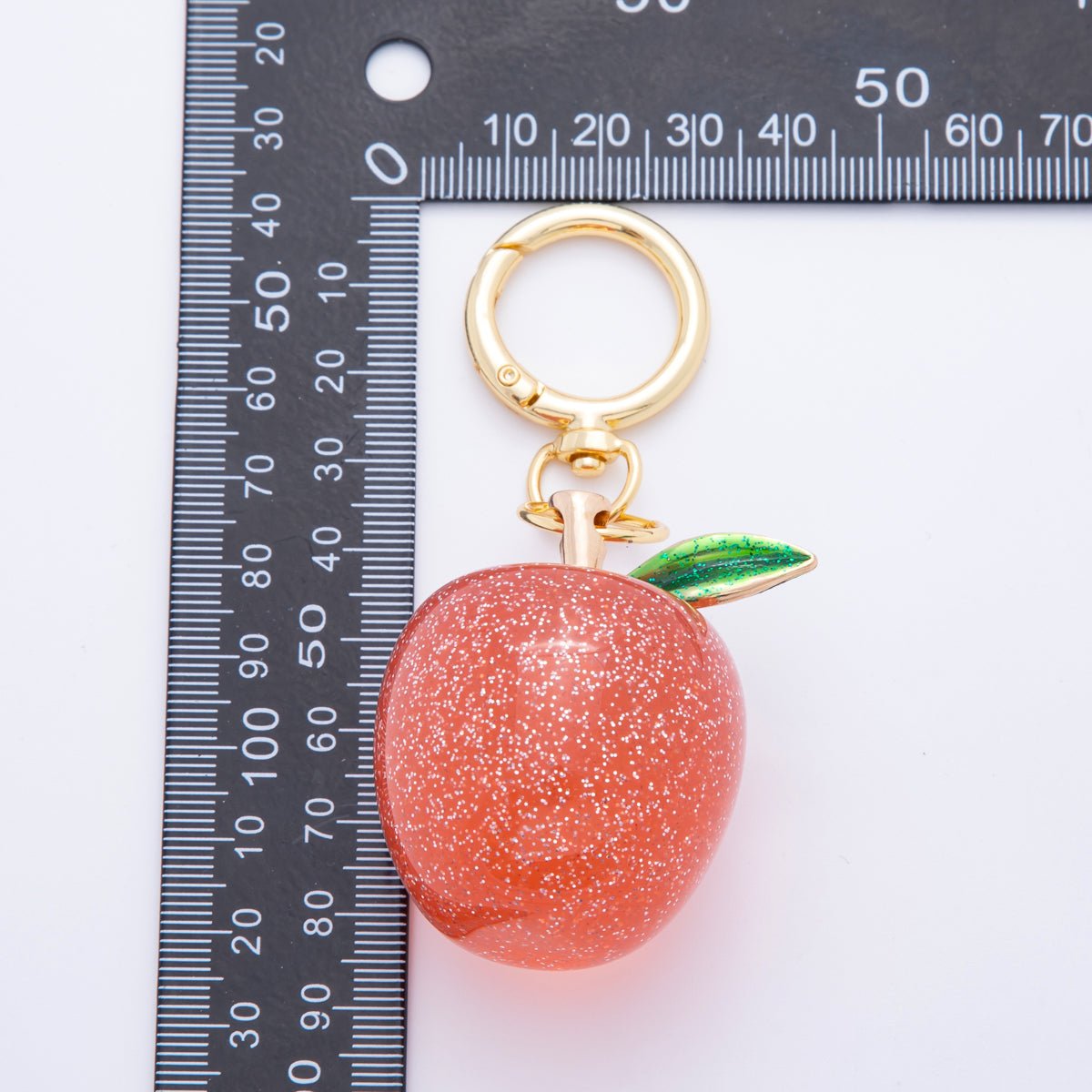 18K Gold Filled Red Apple Fruit Resin Bag Charm Keychain Push Gate Key Ring Accessories | WB - 00010 - DLUXCA