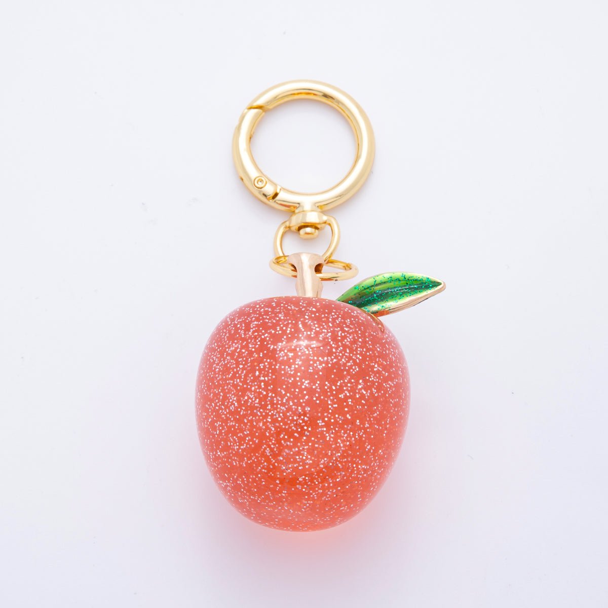 18K Gold Filled Red Apple Fruit Resin Bag Charm Keychain Push Gate Key Ring Accessories | WB - 00010 - DLUXCA