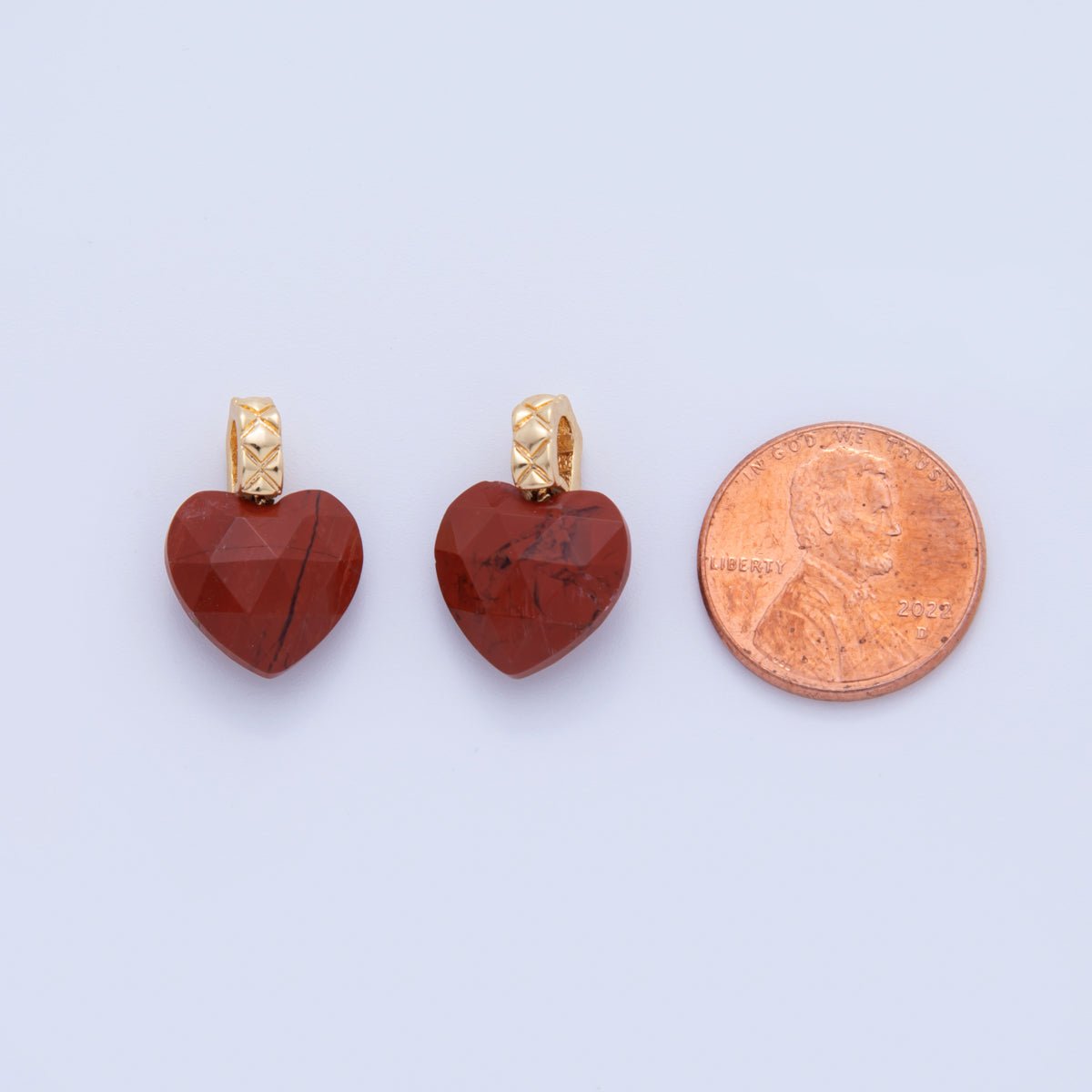 18K Gold Filled Red Carnelian Gemstone Heart Quilted Bail Pendant | AF355 - DLUXCA
