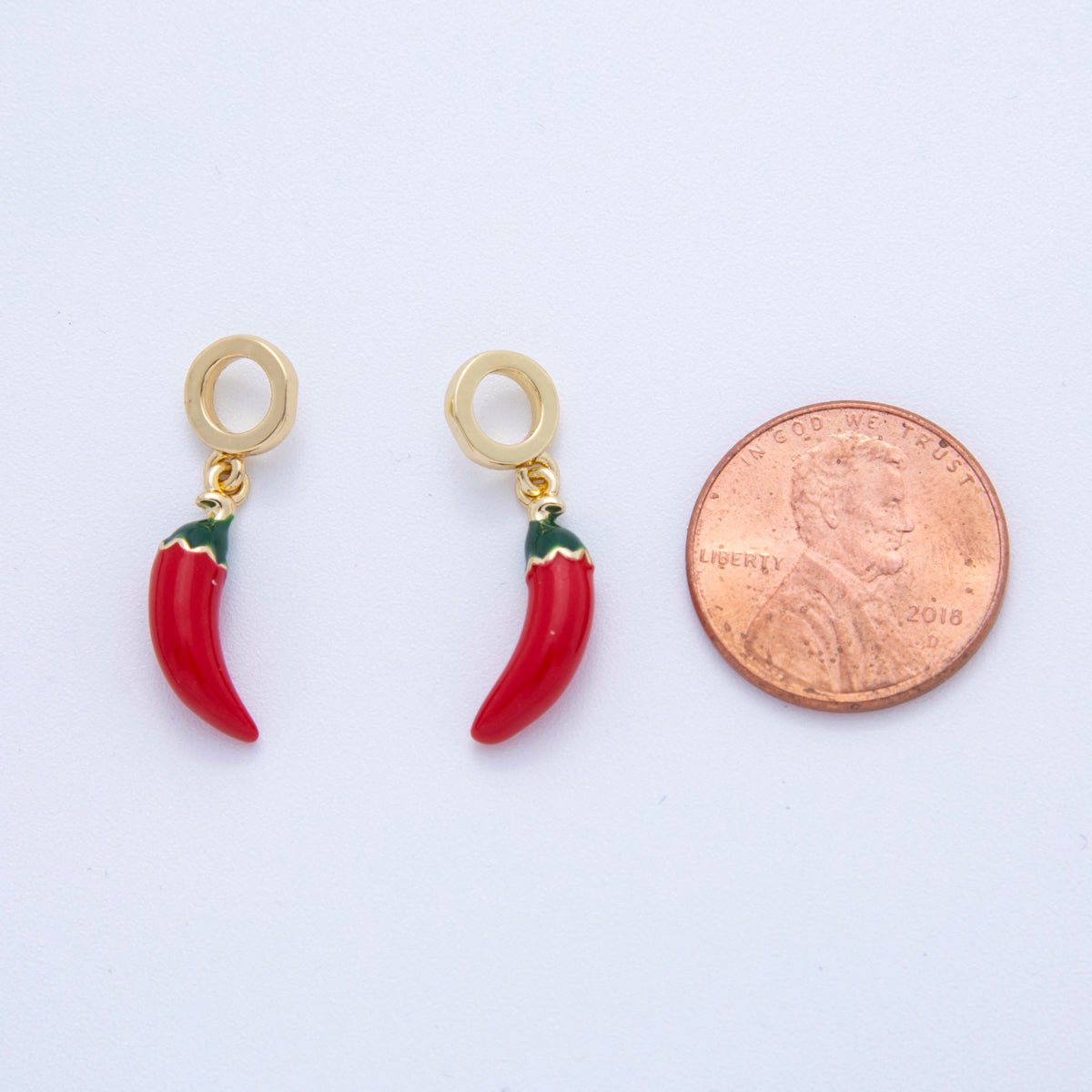 18K Gold Filled Red Chili Peppers Rhondelle Drop Pendant | AF341 - DLUXCA