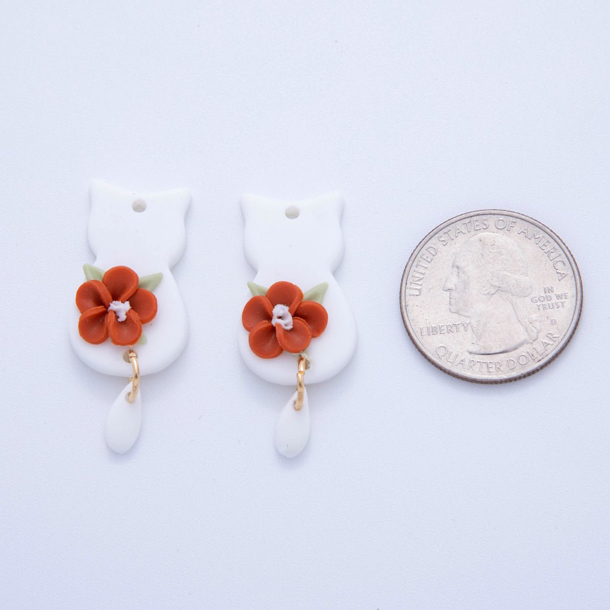 18K Gold Filled Red Daisy Flower White Cat Kitten Polymer Clay Charm | AF706 - DLUXCA