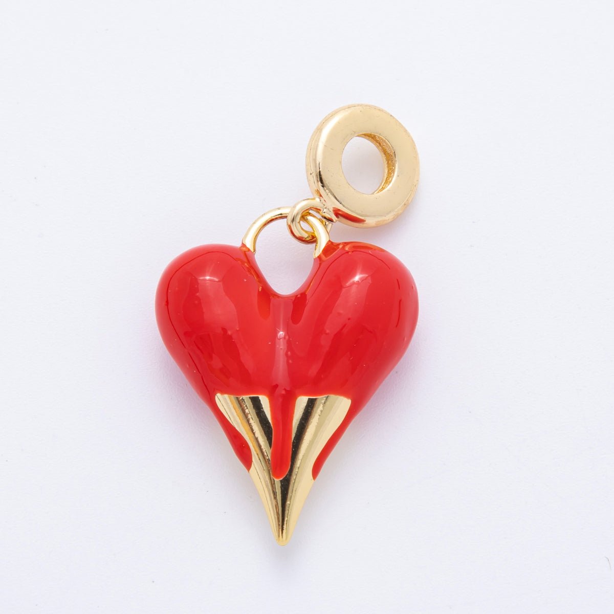 18K Gold Filled Red Enamel Chubby Heart Rondelle Drop Charm | E715 - DLUXCA