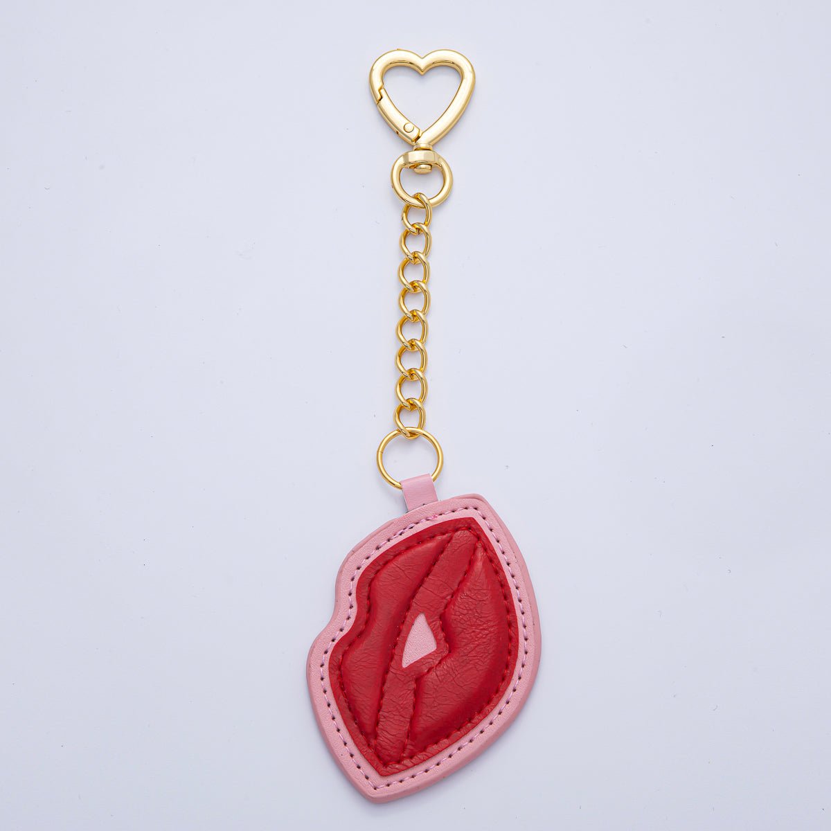 18K Gold Filled Red Lip Faux Leather Bag Charm Keychain Heart Push Gate Key Ring Accessories | WB - 00235 - DLUXCA