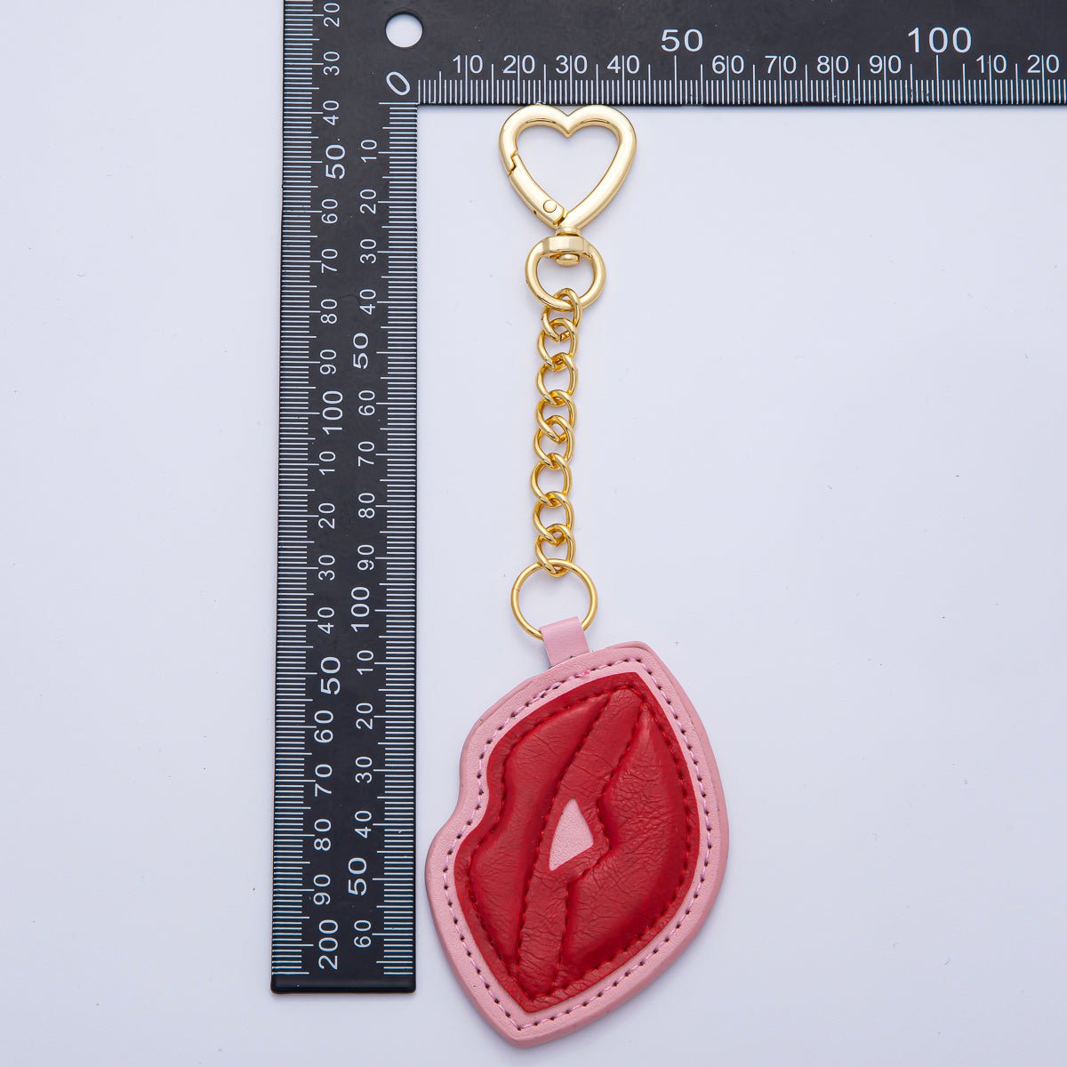 18K Gold Filled Red Lip Faux Leather Bag Charm Keychain Heart Push Gate Key Ring Accessories | WB - 00235 - DLUXCA
