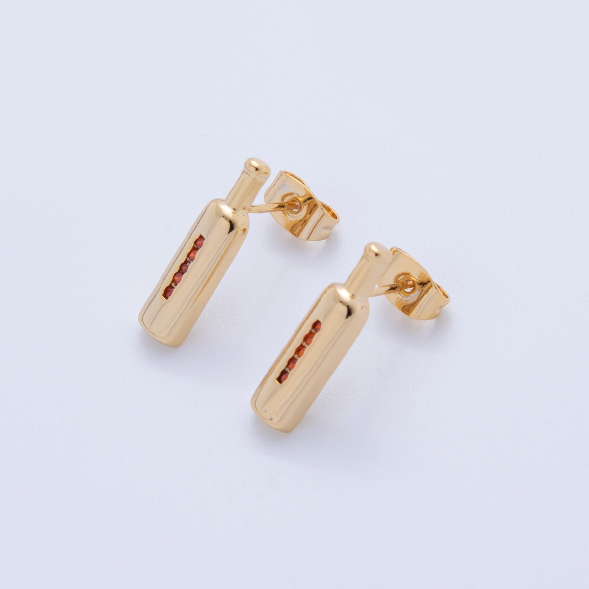 18K Gold Filled Red Micro Paved CZ Wine Bottle Stud Earrings | AI416 - DLUXCA