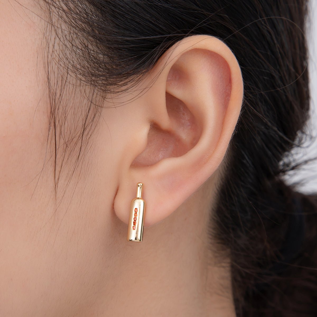 18K Gold Filled Red Micro Paved CZ Wine Bottle Stud Earrings | AI416 - DLUXCA