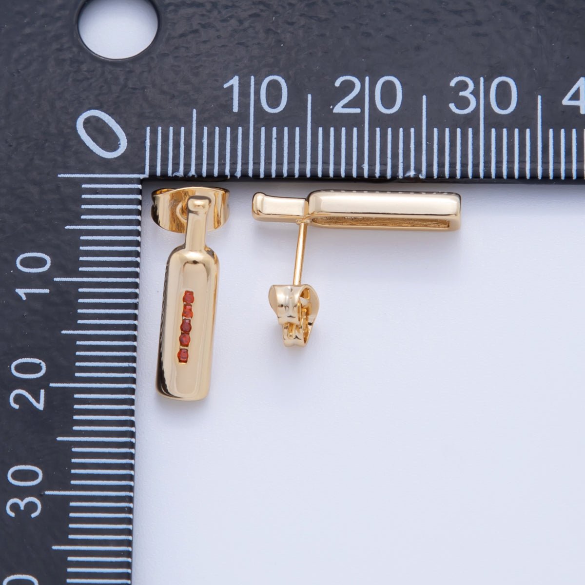 18K Gold Filled Red Micro Paved CZ Wine Bottle Stud Earrings | AI416 - DLUXCA