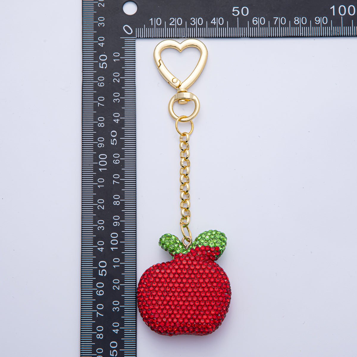 18K Gold Filled Red, Pink, Fuchsia Bedazzled Apple Bag Charm Keychain | WB - 00245 ~ WB - 00247 - DLUXCA